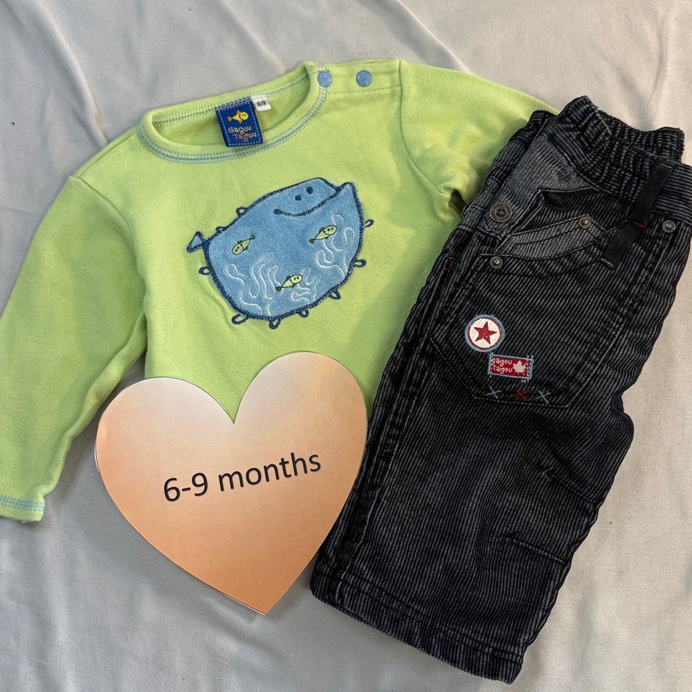 Gagou Tagou - Kids Matching Set with Whale Design - Lime Green and Black